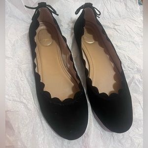 Jack Rogers "Serena” Black Luxe Suede Scalloped Edge Ballet Flats 10M